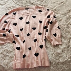 Pullover Cotton Sweater embellished with Black Hearts